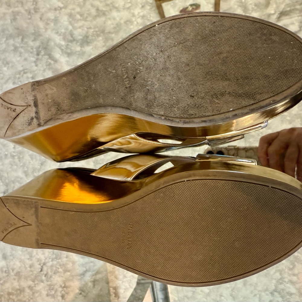 Prada Metallic Gold Wedge Sandals Size US 11(41.5eu) - Picture 12 of 15